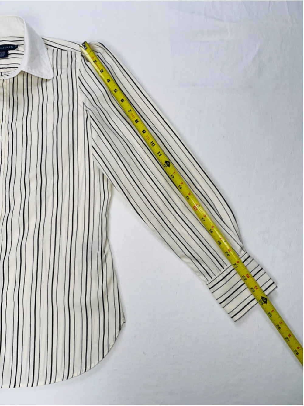 Ralph Lauren Women’s Black Ivory Stripe Cotton Puff Sleeve Button Down Shirt 10 - Picture 4 of 14